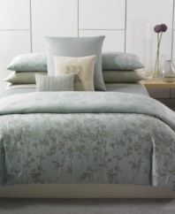 Cool, casual and contemporary, Calvin Klein's Marin duvet cover set updates your room with a look of natural sophistication. Shadowy layers of field flowers in hues of peat, stone and sky embellish a textured hatch ground for style that looks as good as it feels. Self reversing; hidden button closure.