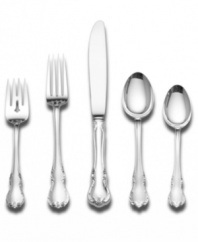 Delicate curling leaves and elegant scrolls trim this gleaming sterling silver flatware from Towle. A true classic, the French Provincial place settings add a regal touch to traditional dinners. With an oversized knife and fork.