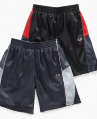 Keep him comfy when he's taking a jump shot or just watching t.v. in a pair of these mesh shorts from Champion.