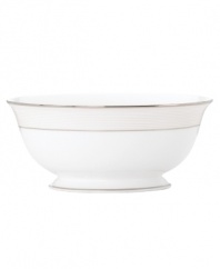 Modern yet timeless, this fine china serving bowl is sure to satisfy the style-hungry host. From Lenox dinnerware, the dishes from the Opal Innocence Stripe collection are simply dressed in cream and white stripes and finished with a polished platinum trim, creating an ultra-chic setting to enjoy celebratory meals. Qualifies for Rebate