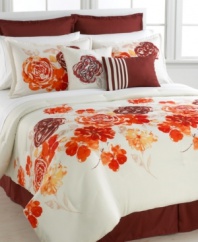 Cheerful and inviting, the Savannah comforter set blooms with charm. Printed roses cast a painterly allure with beautiful brushstrokes in warm, welcoming tones. A chocolate bedskirt and European shams frame this ensemble for a look you'll love coming home to.
