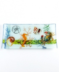 Reel them in. The Seaside Garden platter has just about everything under the sea in brilliantly illustrated glass for surf, turf and more. From Prima Designs' collection of serveware and serving dishes.
