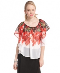 Wispy, ruffled chiffon plus a gorgeous floral print make this top from BCX both romantic and chic!