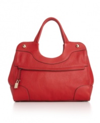 Burnt edges highlight the curvy lines of this chic shopper crafted in classically elegant pebbled leather by Furla.