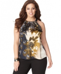 Tahari Woman's halter blouse is an ideal layering piece for jackets and cardigans this season.