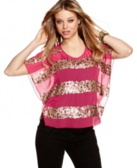 Infinite paillettes come together to create the most dazzling stripes of all on Rampage's rendition of the perfect party girl top!