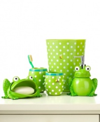 Create the atmosphere of a lively pond scene in your bathroom with this Froggy wastebasket from Jay Franco. This design has cute animated features for a fun addition to any bathroom.