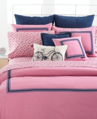 Smart stripes meet chic, solid colors upon this Pink Oxford duvet cover from Tommy Hilfiger. Luxuriously soft yard-dyed cotton creates a perfect ground while grosgrain ribbon and slim piping finishes the edges with sleek sophistication. (Clearance)