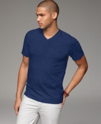 Add some versatility to your look with this basic V neck T shirt from INC International Concepts, designed in slub cotton that's even softer than it looks.