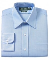 Timeless sophistication meets modern convenience with this non-iron herringbone dress shirt from Lauren Ralph Lauren.