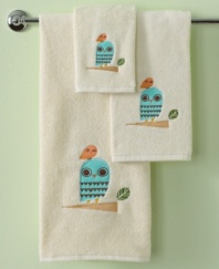 Hoo says owls only come out at night? Wise up to the new look in bath with the Give a Hoot washcloth, featuring a whimsical owl-and-branch embroidered appliqué on soft cotton.