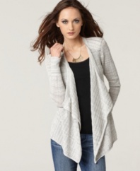 This draped open-front cardigan from Calvin Klein Jeans is a lightweight topper for warmer weather. Try it with your favorite jeans and a tee for essential weekend style! (Clearance)