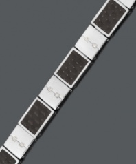 Modern design for the stylish male. This innovative men's bracelet features a rectangular link made of stainless steel and carbon fiber, with round-cut diamond accents. Approximate length: 8-1/2 inches.