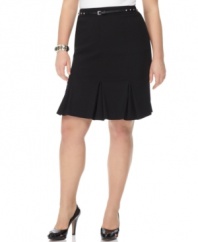 Godet pleats lend flirty flair to Style&co.'s A-line plus size skirt, accented by a belted waist-- it's an Everyday Value that's perfect from desk to dinner!