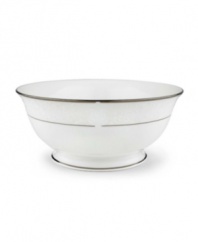 This classically designed serving bowl is accented by a platinum rim and a delicate flourish of vine-like, white-on-white imprints with raised, iridescent enamel dots. Measures 8-5/8 in diameter. From Lenox's dinnerware and dishes collection. Qualifies for Rebate