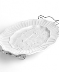 Embossed with Home Is Where The Heart Is and a quaint country scene, this sentimental bread tray from Siena's collection of serveware and serving dishes makes a beautiful hostess or housewarming gift. A beaded edge and fluted detail look delicate in durable, dishwasher-safe porcelain from Godinger.
