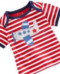 Watch him soar in this adorable, comfy striped tee shirt from First Impressions.