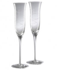 In sleek Nambé design, this pair of gleaming champagne flutes makes the perfect stemware for a wedding couple--or those who want the perfect toasting flutes for celebrating an anniversary.