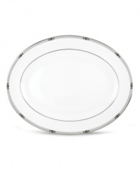 An art deco inspired design, platinum trim and metallic dots lend the Westerly Platinum oval platter sophisticated polish. Part of a versatile Lenox dinnerware collection designed to complement a variety of settings. Qualifies for Rebate