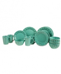 Laurie Gates renews a classic silhouette with fresh color in the sea-green Jolie Breakfast dinnerware set. Service for four in durable earthenware works as well in the dishwasher and microwave as it does on your table.