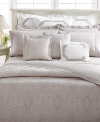 A tonal stripe design in a muted palette offers a look of serene elegance in this Suite Mink pillowcase from Lauren by Ralph Lauren. Finished with a medallion paisley design along hem for added style.