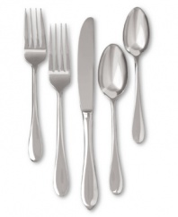Graciously proportioned in polished stainless steel, the Studio flatware set from Gorham is a timeless complement to any dining area. Includes place settings for eight, plus serving pieces.