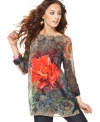 Layer on this sheer Desigual mixed-print tunic for a splash of color over a simple ensemble!