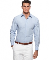 Nothing beats a basic. This long-sleeved woven shirt from Perry Ellis is a timeless wardrobe staple.
