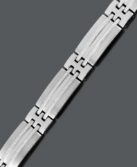 Strong enough to withstand the elements, and versatile enough to wear with any outfit. Men's bracelet features a rectangular link set in stainless steel with a textured finish. Approximate length: 8-1/2 inches.
