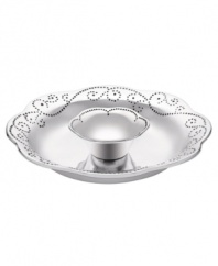 With a feminine edge and pretty perforated detail, the French Perle chip and dip from Lenox's collection of serveware and serving dishes holds favorite snacks with decidedly vintage charm. In pure aluminum, it's a brilliant complement to French Perle dinnerware. Qualifies for Rebate