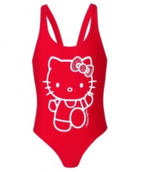 Fun with friends. She'll be ready for a day filled with good times in this adorable graphic swimsuit from Hello Kitty.