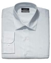 Follow the lines. You never go wrong at the office with this crisp striped shirt from Alfani.