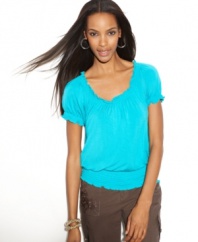 INC's smocked top makes an easy option for spring dressing. Pair it with everything from jean shorts to skinny capris!