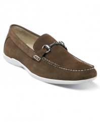 This pair of casual men's shoes was crafted in smooth, supple suede and accented with a hint of flash, so these bit loafers from Stacy Adams have no problem accenting your favorite dressed-up (or down) pieces.