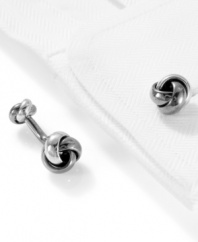 The classic cufflink knot gets a regal redo in nickel for a polished professional look.
