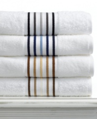 The rich spectrum of color in this intricately embroidered Greenwich Stripe bath towel from Lauren by Ralph Lauren offers an elegant touch over pure, soft cotton.