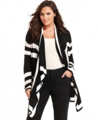 Snag on-trend style with INC's long sleeve plus size cardigan, spotlighting a striped pattern-- layer it with a tank or tee!