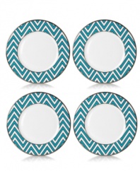 A turquoise zigzag pattern and pretty platinum trim define Mikasa Color Studio accent plates with bold, standout style.
