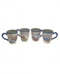 Fresh catch. See your food in a nautical setting with the vivid illustrations and wooden pier motif of Seafood Market mugs. Sculpted blue rope adds to their oceanside charm.