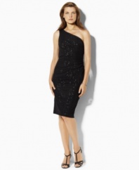 Designed in a contemporary one-shoulder silhouette, this dress from Lauren by Ralph Lauren is tailored in chic sequins with a tulle overlay for glamorous style.