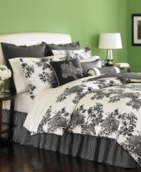 Midnight madness. Martha Stewart Collection makes a dramatic statement with this Midnight Trellis comforter set, featuring a floral trellis design in a black and white palette. European shams and bedskirt bring in classic black and white stripes for a completely chic appeal.