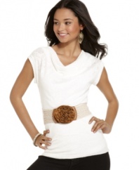 A rosette-adorned belt acts as the pretty centerpiece of this sweet, slub knit top from BCX!