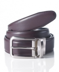 The satin nickel buckle and fine leather construction of this Club Room belt is the perfect appointment for your dress wardrobe.