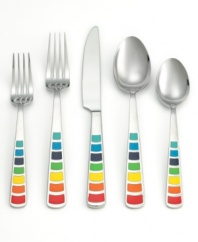 Get a handle on casual dining with this cheerful Fiesta flatware set. Vibrant panels in every color of the rainbow lend even leftovers an air of celebration.