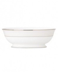 Modern yet timeless, this fine china vegetable bowl is sure to satisfy the style-hungry host. Simply dressed in cream and white stripes and finished with polished platinum trim, Opal Innocence Stripe creates an ultra-chic setting to enjoy celebratory meals. Qualifies for Rebate
