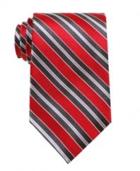 With a clean classic stripe, this Perry Ellis tie will lend a note of crisp sophistication to your dress wardrobe.
