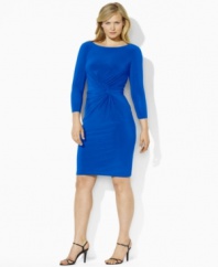 Shirring at one side creates a sleek, flattering plus size silhouette, rendered in smooth matte jersey for a look of smart sophistication, from Lauren by Ralph Lauren.