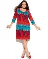 Turn up the volume on your day to play wardrobe with INC's three-quarter sleeve plus size dress, flaunting an electrifying print.