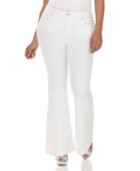 Flaunt a white hot look with Baby Phat's boot cut plus size jeans, defined by a slim fit.