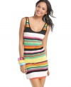 Vibrant stripes amount to endless fun on this tank dress from Ultra Teeze! Accessorize it with colorful baubles for a look that stands out!